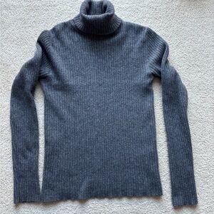 100% Cashmere Gray Ribbed Turtleneck Sweater Size S